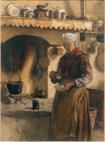 A mulher do agricultor italiano no fogão de August von Pettenkofen