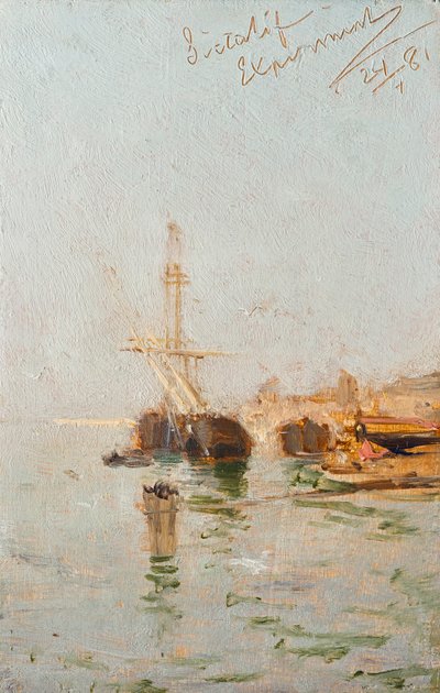Estudo de Veneza com navio de August von Pettenkofen