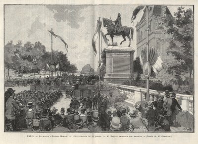 Paris - - Discurso do Sr. Darlot durante a inauguração no Hotel de Ville de Paris da estátua de Etienne Marcel - Desenho de Gerardin em "O Mundo Ilustrado" de 1888 de Auguste (after) Gerardin