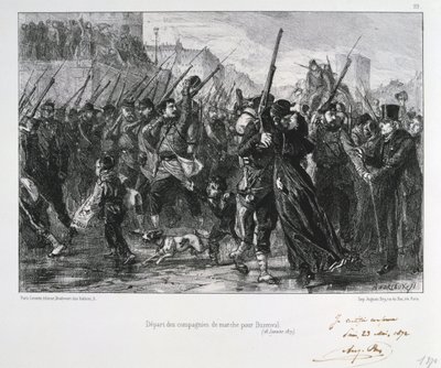 Soldados franceses partindo para Buzenval, cerco de Paris, guerra franco-prussiana, 18 de janeiro de 1871 1872 de Auguste Bry