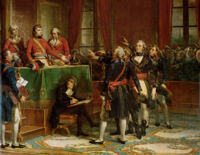 Instalação do Conselho de Estado no Palácio do Luxemburgo, no dia 25 de ... (óleo sobre tela) de Auguste Couder