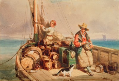 Duas figuras em um barco, 1843 (wc no papel) de Auguste Delacroix