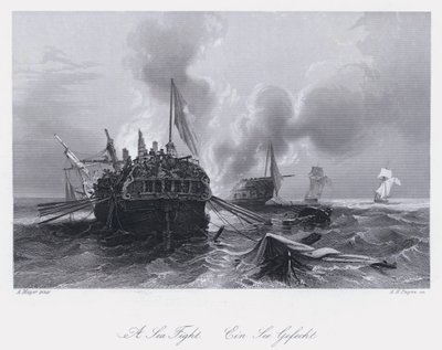 Um combate no mar (gravura) de Auguste Etienne Francois Mayer