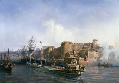 Visita de Napoleão III em Brest, o barco do Imperador que entra no porto em 11 de Agosto de Auguste Etienne Francois Mayer
