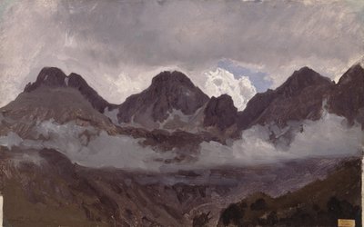 Montanhas com Névoa, meados dos anos 1850 (óleo sobre papel montado sobre tela) de Auguste Francois Bonheur