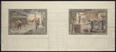 Esboço da sala de casamentos da Câmara Municipal de Montreuil-sous-Bois: Exploração do sol e produção do sol de Auguste Francois Gorguet