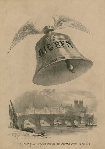 Big Ben com asas voando sobre Londres de Auguste Francois Laby