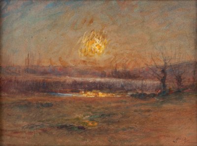 Pôr do sol na lagoa no campo de Auguste Francois Ravier