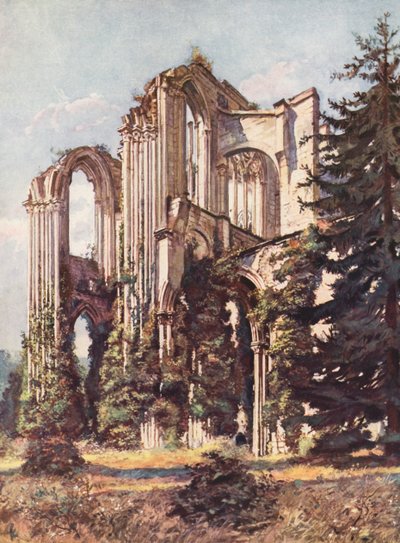 França: Abadia de Saint-Wandrille (litografia a cores) de Auguste Gerardin