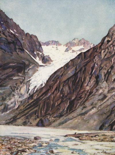 França: O Glaciar Branco do Monte Pelvoux (litografia a cores) de Auguste Gerardin