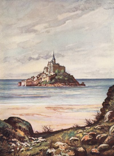 França: Mont Saint-Michel (litografia a cores) de Auguste Gerardin