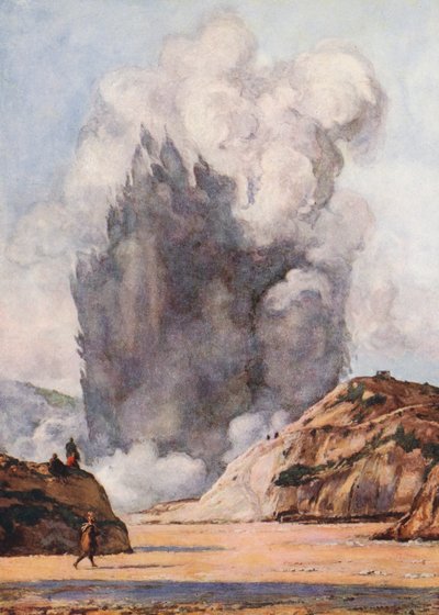 Black Geyser, Nova Zelândia (litografia a cores) de Auguste Gerardin