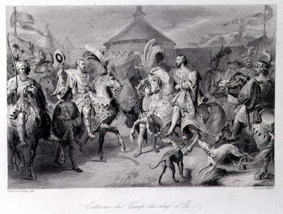 O Encontro sobre o Campo do Pano de Ouro, 24 de Junho de 1520, gravado por Millin (gravura) de Auguste Hyacinthe (after) Debay