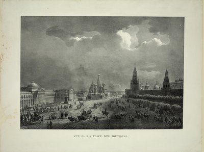 Linhas de negociação superiores na Praça Vermelha de Moscou, c. 1830 de Auguste Jean Baptiste Antoine Cadolle