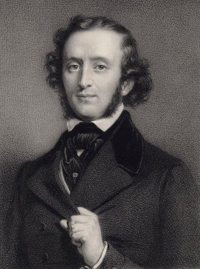 Retrato do pianista e compositor Felix Mendelssohn Bartholdy 1809-1847. de Auguste Lemoine