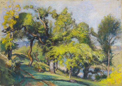 Castanheiros acima de um rio de Auguste Lepere