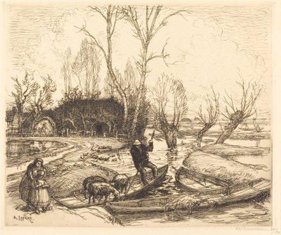 No pântano inundado - O pastor (Au marais inonde - Le berger) de Auguste Lepere