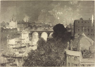 Le 14 de julho. Iluminação de la Seine du Pont Neuf au Pont au Change de Auguste Lepere