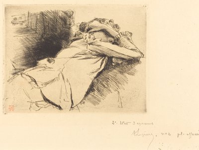 Mulher reclinada dormindo (Femme couchee sommeillant) de Auguste Lepere