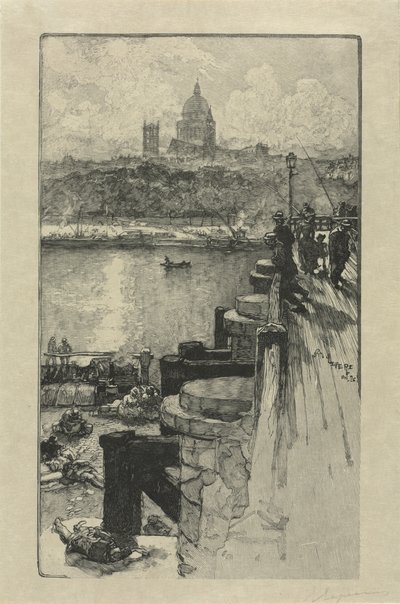 [Pescadores em um píer, Paris] de Auguste Louis Lepère