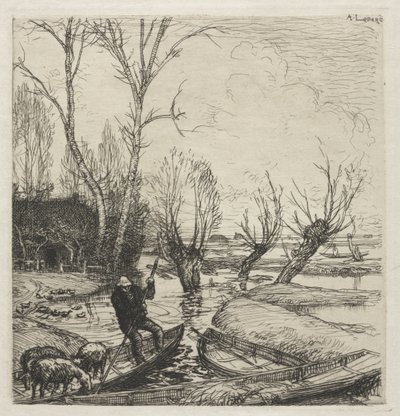 [Homem em um barco com três ovelhas] de Auguste Louis Lepère