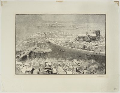 Paris sob a neve, vista do alto de Saint-Gervais de Auguste Louis Lepère