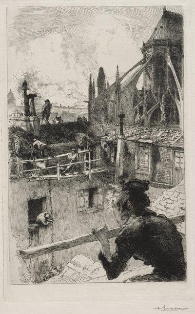 Nos telhados perto de Notre Dame de Auguste Louis Lepère