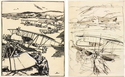 Aviões descansando no chão (frente e verso) de Auguste Louis Lepère