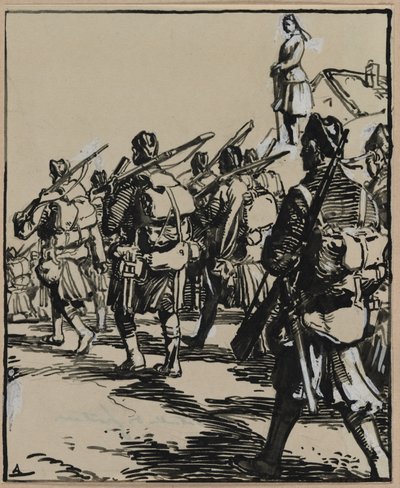 Batalha das Fronteiras: Grupo de Soldados Britânicos, 1914. de Auguste Louis Lepère