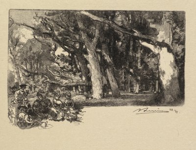 Floresta de Fontainebleau: Meio-dia sob as árvores La Forêt de Fontainebleau: Midi sous bois, 1890. de Auguste Louis Lepère
