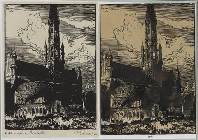 Câmara Municipal de Bruxelas em chamas de Auguste Louis Lepère