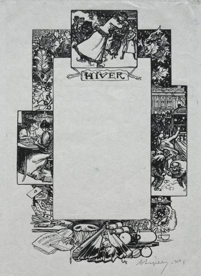 Almanaque de Paris, 1897: Fronteira Decorativa, Inverno de Auguste Louis Lepère