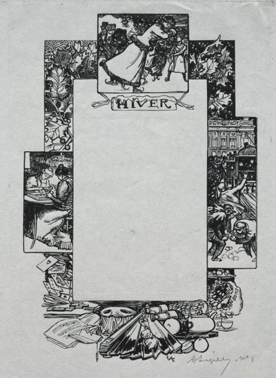 Almanaque de Paris, 1897: Fronteira decorativa, inverno, 1897. de Auguste Louis Lepère