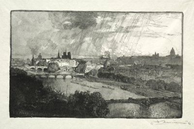 Paris, vista do Pavillon de Flore, 1890. de Auguste Louis Lepère