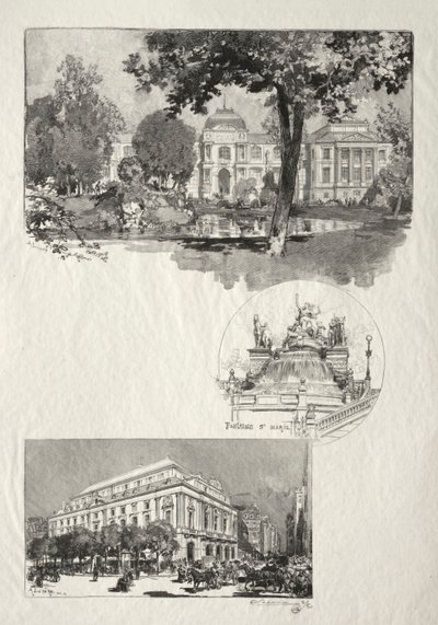 Rouen ilustrado: O Museu; Fonte de Santa Maria; O Teatro das Artes de Auguste Louis Lepère