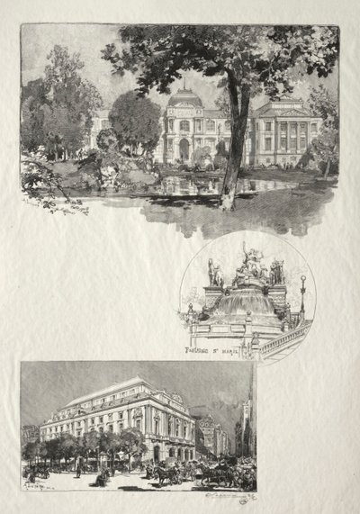 Rouen Illustré: O Museu, Fontaine St. Marie, Teatro das Artes, 1896. de Auguste Louis Lepère