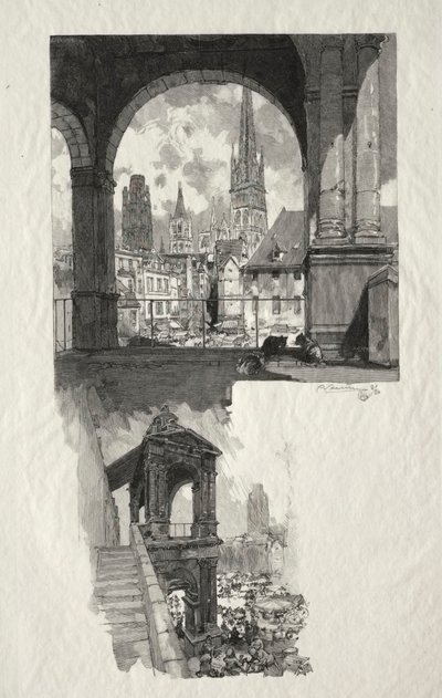 Rouen Illustré: Lugar do Tour Haute Vieille, Edicule of the Fierte, 1896. de Auguste Louis Lepère