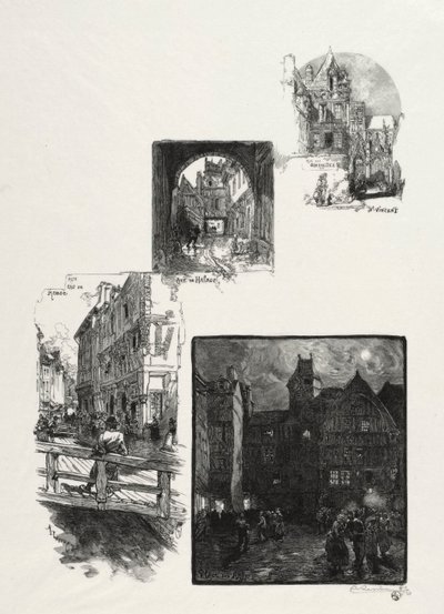 Rouen ilustrado: Rue des Charretes; Rua Halage; Rue Eau de Robec; Praça das Artes de Auguste Louis Lepère