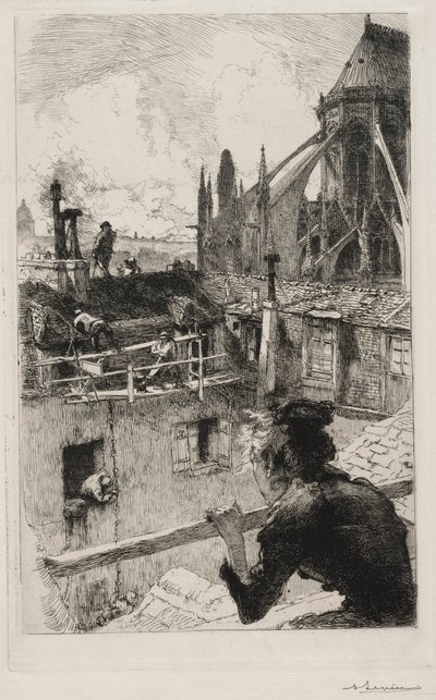 Nos telhados perto de Notre Dame, 1893. de Auguste Louis Lepère