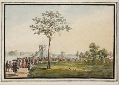 As montanhas-russas na Ilha Krestovsky - Auguste Poireau (1780-1844). aguarela sobre papel de Auguste Poireau