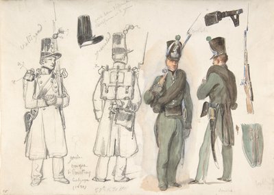 Uniformes da guarda civil em Courtray, Bélgica, 1832. de Auguste Raffet