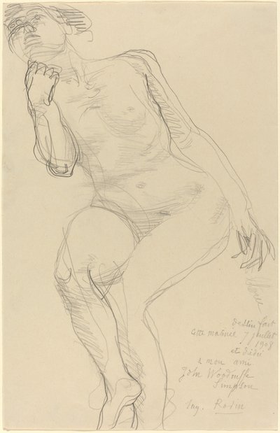 Nu feminino sentado inclinado para a esquerda de Auguste Rodin