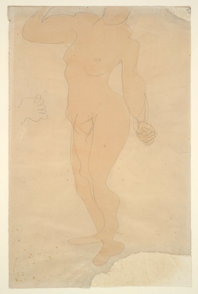 Nu em pé (cabeça parcialmente cortada pela borda do papel) de Auguste Rodin