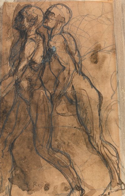 The Shades, aproximando-se de Dante e Virgil (grafite, caneta e sépia escura em papel brilhante) de Auguste Rodin