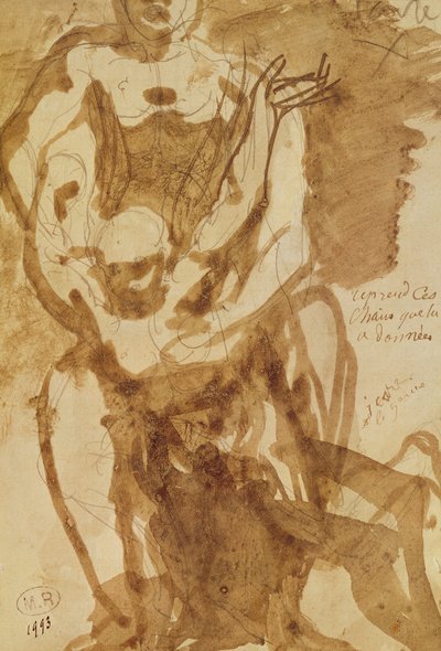 Duas Figuras (estudo preparatório para &39;As Portas do Inferno&39;) (lápis-grafite e tinta para lavar no papel) de Auguste Rodin