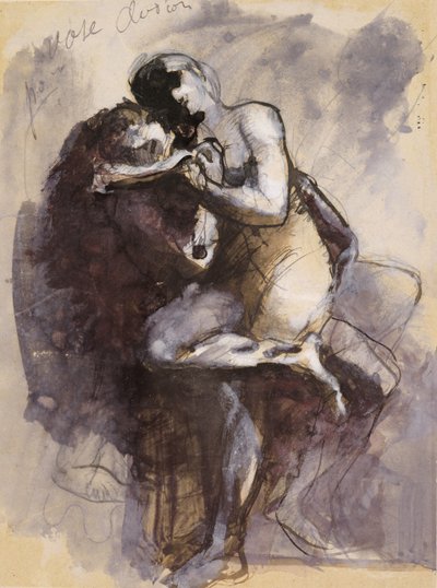 Jarra Clodion (Amantes) c.1880 (tinta preta com guache e grafite sobre papel) de Auguste Rodin