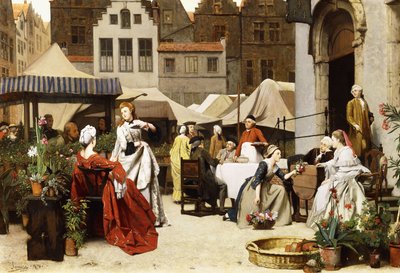 O mercado das flores, 1870 de Auguste Serrure