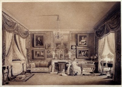 Quarto da Duquesa de Berry, nas Tuileries. Desenho de Auguste Garneray (1785-1824) de Auguste Simon Garneray