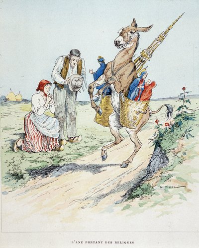 O burro com relíquias nas "Fábulas de La Fontaine, doente" de Auguste Vimar (1851-1916), Tours, em A, Mame & Fils de Auguste Vimar