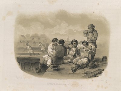 Construtores em um barco De: A Construção da Catedral de Santo Isaacs, 1845 de Auguste de Montferrand